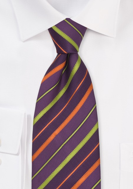 Striped Silk Tie in Lavender, Orange, and Lime-Green