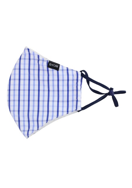 Tattersall Check Face Mask in Blue and White Flat