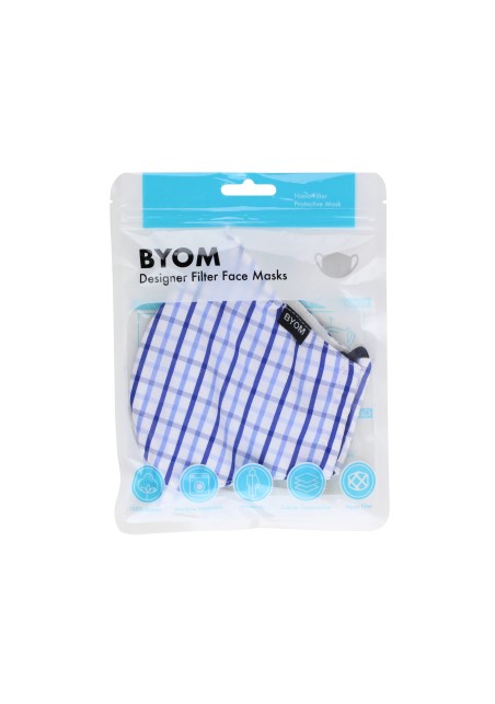 Tattersall Check Face Mask in Blue and White in Bag