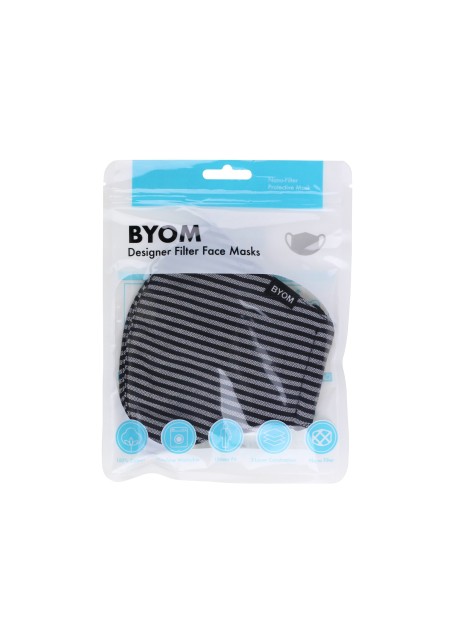 Black and Charcoal Striped Mask in Mask Bag