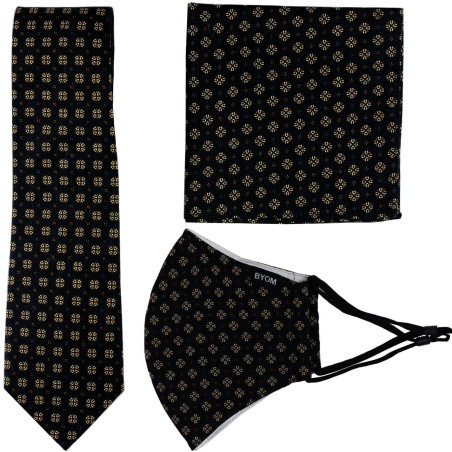 face mask necktie set in black and gold