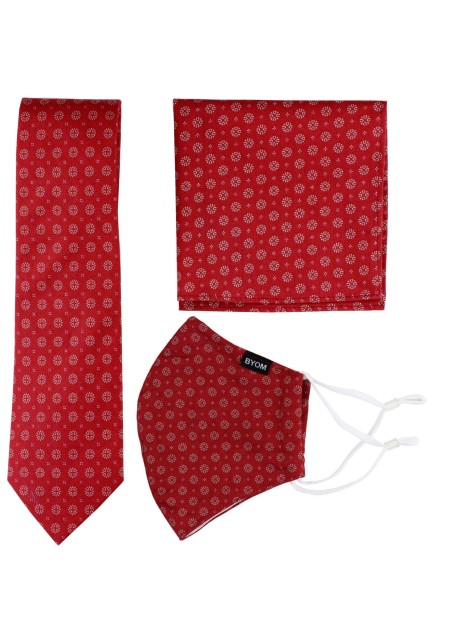 Vintage Design Necktie + Face Mask Set in Cherry Red