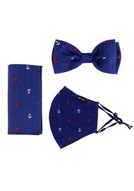 Nautical Bow Tie and Face Mask Set in Navy Blue