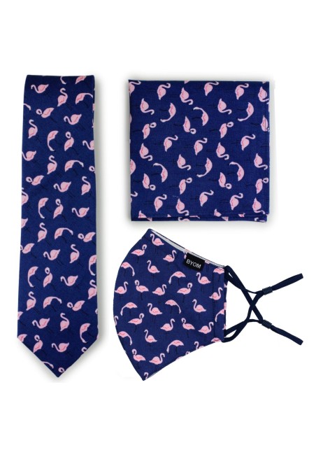Flamingo Print Skinny Tie + Face Mask Set