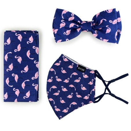 Flamingo Print Bow Tie + Face Mask Set