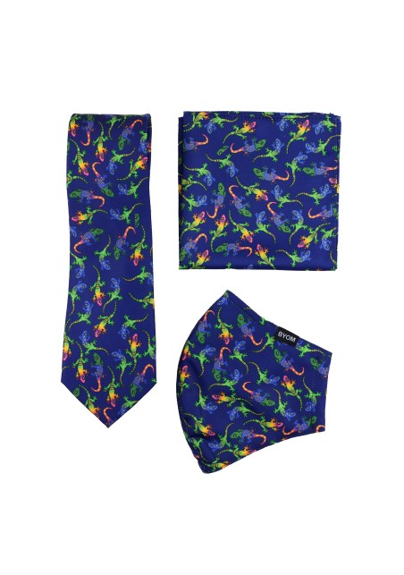 gecko print face mask and necktie set
