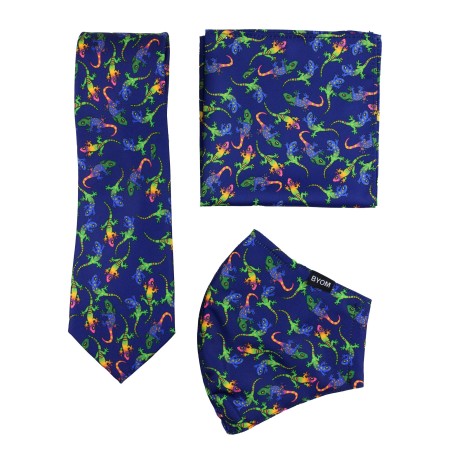 gecko print face mask and necktie set