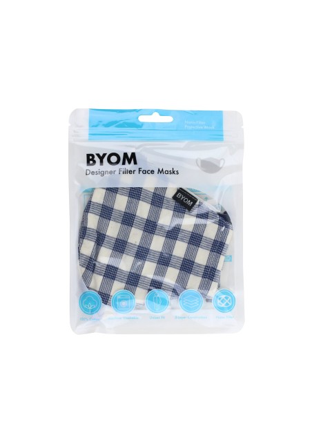 Navy and White Tartan Plaid Mask in Bag
