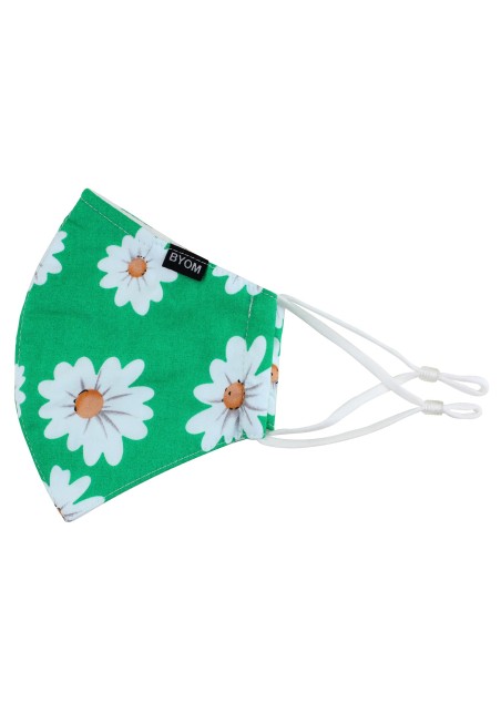 Grass Green Daisy Print Face Mask
