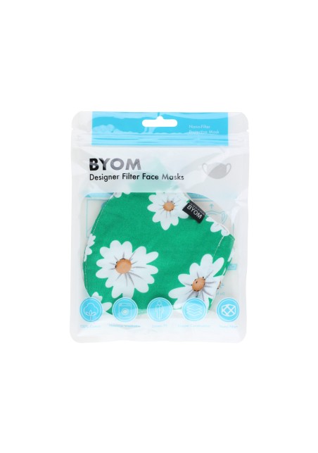 Grass Green Daisy Print Face Mask in Bag