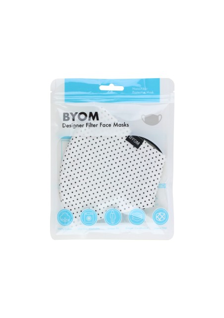 WHITE AND BLACK POLKA DOT FACE MASK IN BAG