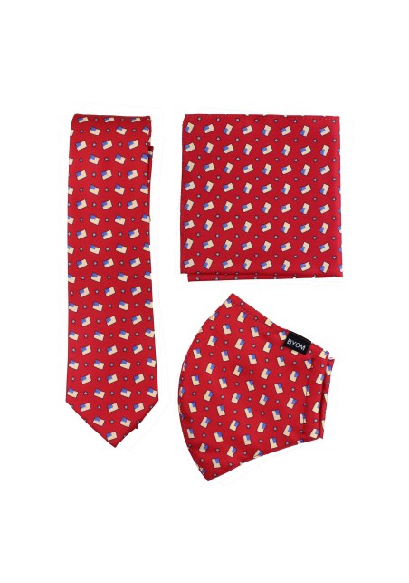 USA flag tie and mask set in red
