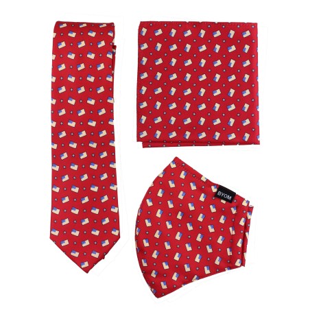 USA flag tie and mask set in red