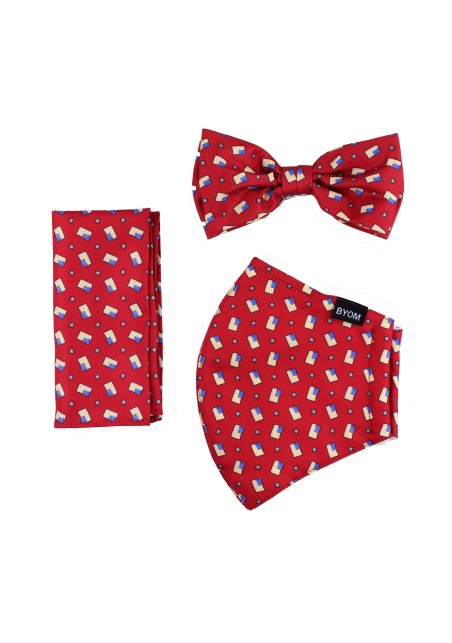 face mask bow tie set with USA print pattern in red