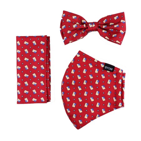 face mask bow tie set with USA print pattern in red