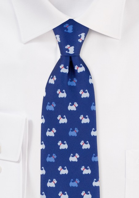 dog print necktie in blue