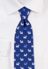 dog print necktie in blue