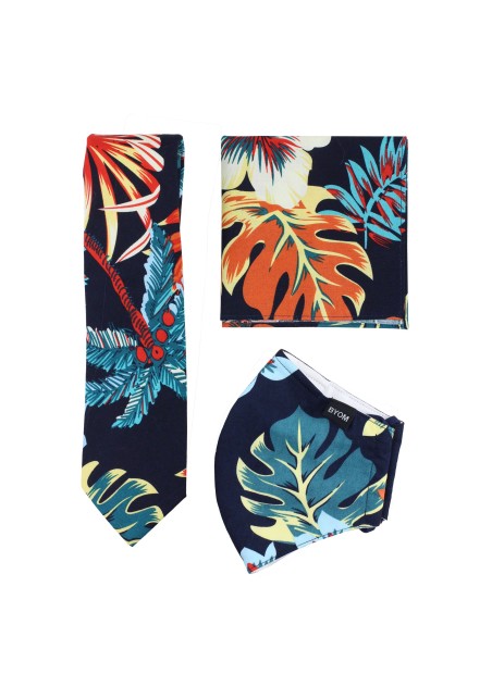 Hawaii Print Skinny Tie + Face Mask Set