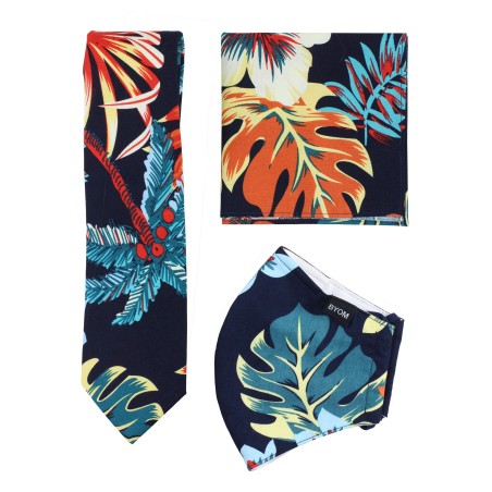 Hawaii Print Skinny Tie + Face Mask Set