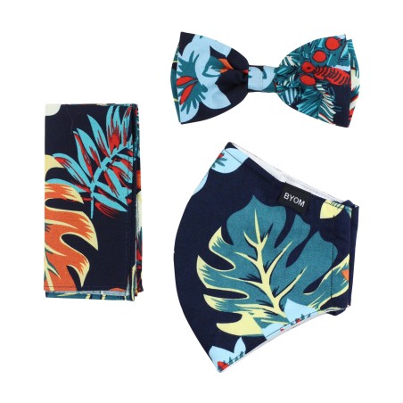 Hawaii Print Bowtie + Face Mask Set