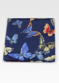 pocket square with flying butterflies in navy