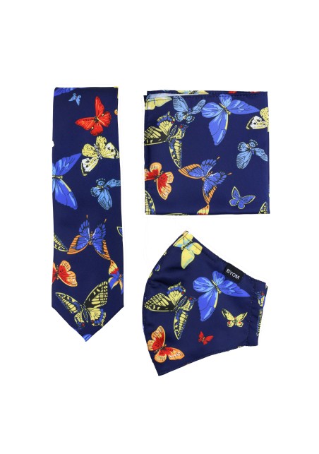 necktie and face mask set with butterfly design