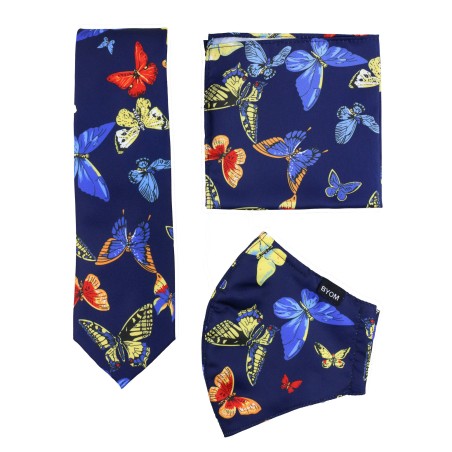 necktie and face mask set with butterfly design