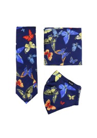 necktie and face mask set with butterfly design