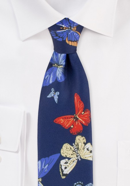 necktie with butterflies in navy blue