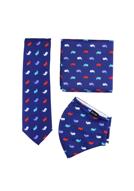 whale print mask and necktie set