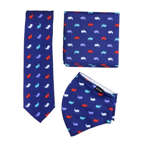 whale print mask and necktie set