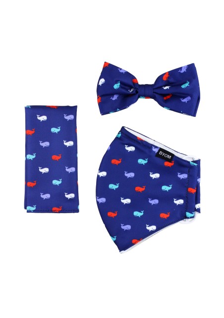 whale print mask and bowtie set