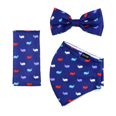 whale print mask and bowtie set