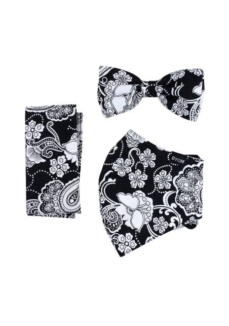 bow tie and mask in black and white paisley print