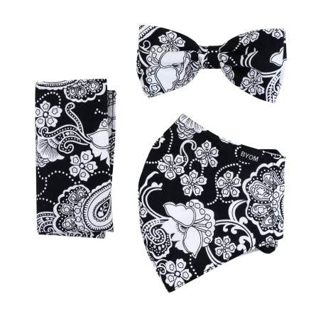 bow tie and mask in black and white paisley print