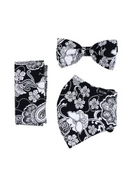bow tie and mask in black and white paisley print