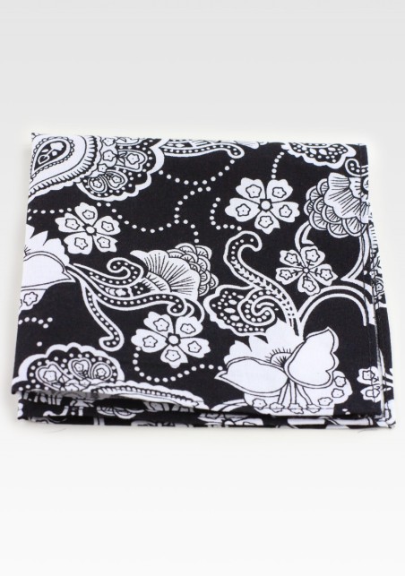 cotton hanky in black and white bandana print
