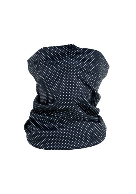 black neck gaiter with tiny micro dots