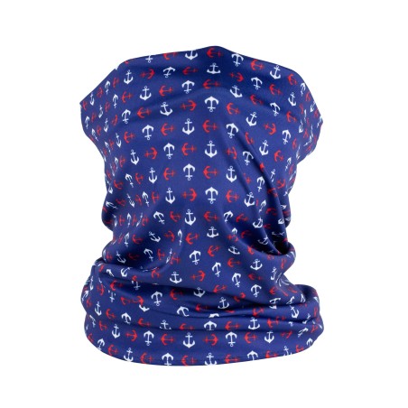 anchor print neck gaiter in royal blue, white and red
