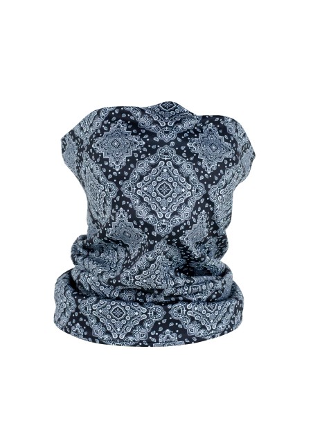 gray, silver, black vintage medallion print neck gaiter mask