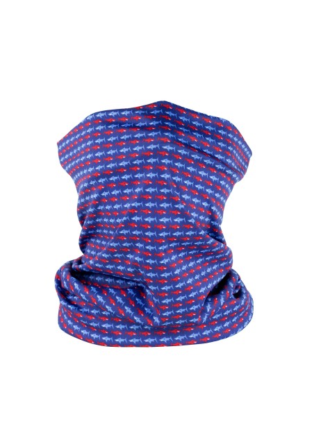 neck gaiter with swimming sharks
