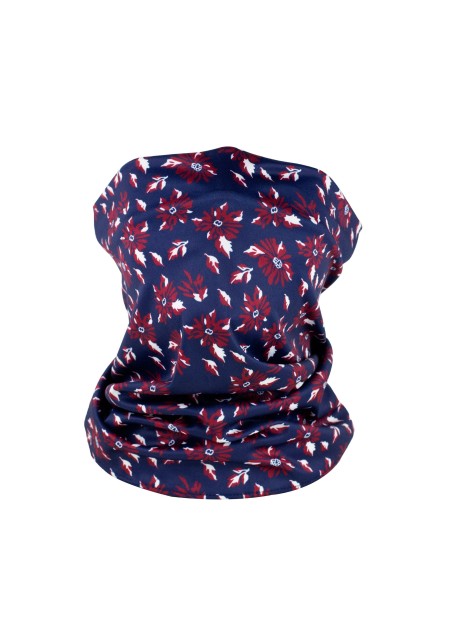 floral neck gaiter in navy and maroon