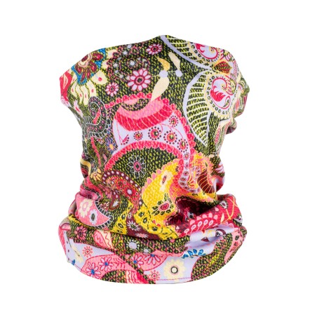 colorful pik and floral gaiter mask