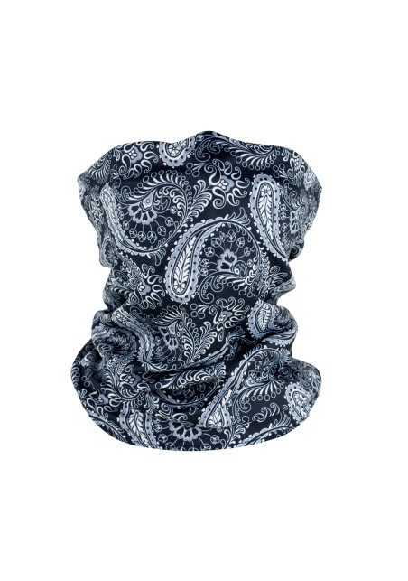 gray and black paisley designer neck gaiter mask