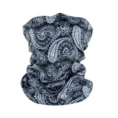 gray and black paisley designer neck gaiter mask