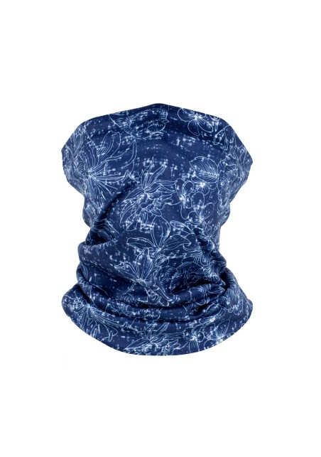 japanese inspried graphic print neck gaiter mask in deep blue