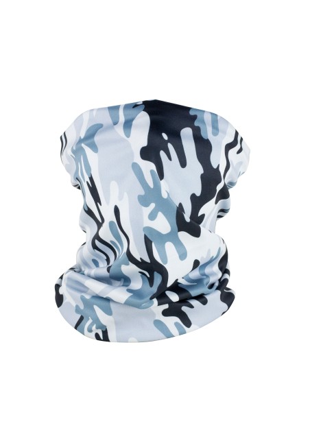 designer urban camo print neck gaiter in gray silver black