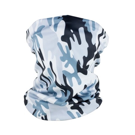 designer urban camo print neck gaiter in gray silver black