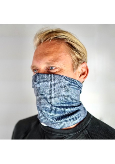 Designer Check Neck Gaiter in Gray | Prince of Wales Check Gaiter in Charcoal