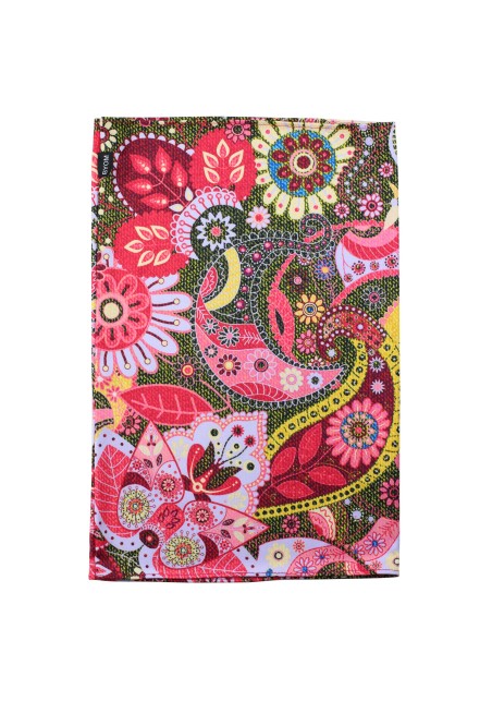 colorful flower print neck gaiter in pink and gold